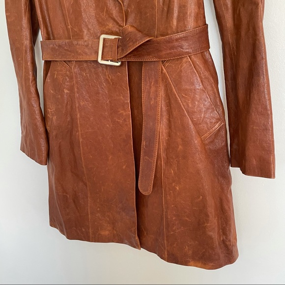 NWT June Cognac Leather Trench Coat - Picture 7 of 13